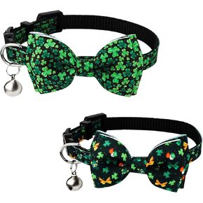 lasuroa 2pcs عيد القديس باتريك طوق القط، قابل للتعديل أربع أوراق البرسيم القط طوق القديس باتريك يوم القط القوس التعادل محظوظ الكلب طوق طوق القط مع أجراس للحيوانات الاليفة عيد الميلاد هدية عيد الشكر in Kuwait