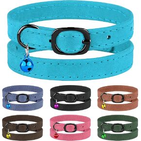 Murom Leather Cat Collar with Bell Adjustable Small Pet Kitten Collars Black Brown Pink Blue (Sky Blue) in Kuwait