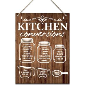 ريفي المطبخ تحويل الرسم البياني علامة المطبخ قياس لوحة الخشب علامات جدار الباب شنقا للمنزل مزرعة المطبخ غرفة الطعام ديكور، لطيف علامات المطبخ جدار ديكور 7.9 × 10.3 بوصة (J639) in Kuwait