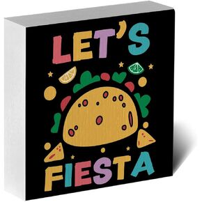 ENGVZ Country Let’s Fiesta Artwork Wood Box Sign Rustic Farmhouse Style Mexican Fiesta Wood Block Plaque 5 X 5 Inches Home Desk Sign Decor for Presents in Kuwait