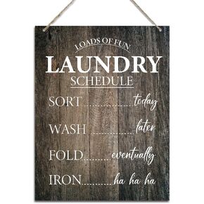 لافتة معلقة لغرفة الغسيل، الكثير من جدول الغسيل الممتع، علامات لوحة خشبية ريفية، معلقة على الحائط لديكور غرفة الغسيل في المزرعة، 7.9 × 10.3 بوصة (J651) in Kuwait