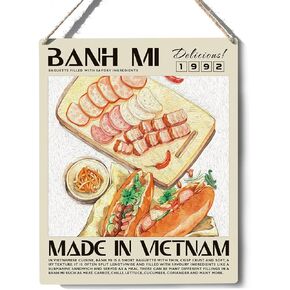 مضحك علامة مطبخ ديكور Banh Mi علامة خشبية لوحة الجدار الشنق الملصقات الغذاء الفني 8 "X10" ديكور المنزل والمطبخ الحديث in Kuwait