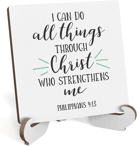 آية الكتاب المقدس طاولة مكتب ديكور ملهمة ريفية مسيحية خشبية لافتة مع حامل خشبي، ديكور ديني تحفيزي إيجابي عتيق لأرفف سطح الطاولة وأرفف الحمام على سطح الطاولة in Kuwait