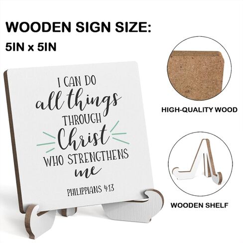آية الكتاب المقدس طاولة مكتب ديكور ملهمة ريفية مسيحية خشبية لافتة مع حامل خشبي، ديكور ديني تحفيزي إيجابي عتيق لأرفف سطح الطاولة وأرفف الحمام على سطح الطاولة in Kuwait