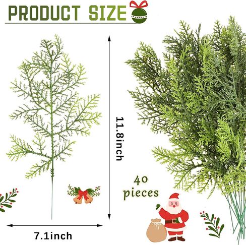 Artificial Cedar Sprigs Faux Cedar Spray Branches Cedar Twig Stems Sprigs Picks Plastic Greenery Ceder Pine Stems Christmas DIY Accessories for Holiday, 11.8 x 7.1 Inch (Fresh Style, 40 Pieces) in Saudi Arabia