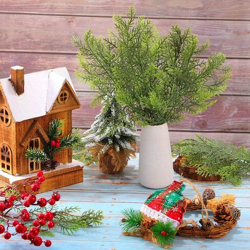 Artificial Cedar Sprigs Faux Cedar Spray Branches Cedar Twig Stems Sprigs Picks Plastic Greenery Ceder Pine Stems Christmas DIY Accessories for Holiday, 11.8 x 7.1 Inch (Fresh Style, 40 Pieces) in Saudi Arabia