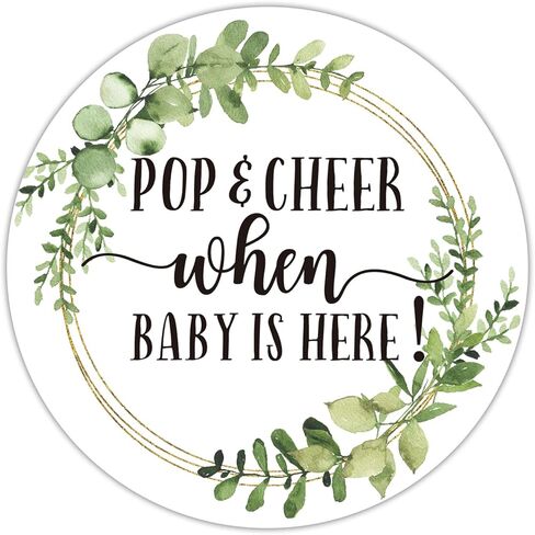 ملصقات Pop and Cheer When Baby is Here، ملصقات هدايا لحفلات استقبال الأطفال باللون الأخضر، ملصقات لحفلات استقبال الأطفال بزجاجات الشمبانيا الصغيرة، عبوة من 50 ملصقًا لاصقًا دائريًا مقاس 5 سم. in Kuwait
