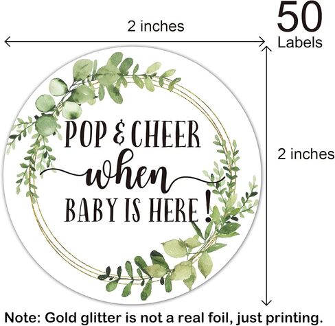 ملصقات Pop and Cheer When Baby is Here، ملصقات هدايا لحفلات استقبال الأطفال باللون الأخضر، ملصقات لحفلات استقبال الأطفال بزجاجات الشمبانيا الصغيرة، عبوة من 50 ملصقًا لاصقًا دائريًا مقاس 5 سم. in Kuwait