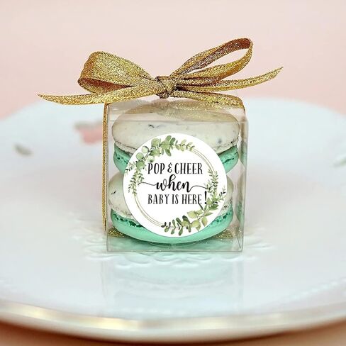 ملصقات Pop and Cheer When Baby is Here، ملصقات هدايا لحفلات استقبال الأطفال باللون الأخضر، ملصقات لحفلات استقبال الأطفال بزجاجات الشمبانيا الصغيرة، عبوة من 50 ملصقًا لاصقًا دائريًا مقاس 5 سم. in Kuwait