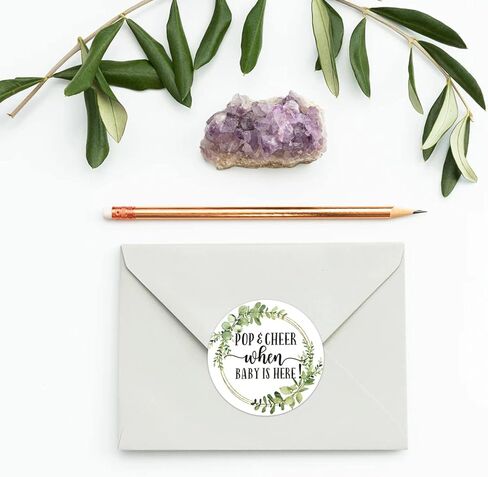 ملصقات Pop and Cheer When Baby is Here، ملصقات هدايا لحفلات استقبال الأطفال باللون الأخضر، ملصقات لحفلات استقبال الأطفال بزجاجات الشمبانيا الصغيرة، عبوة من 50 ملصقًا لاصقًا دائريًا مقاس 5 سم. in Kuwait