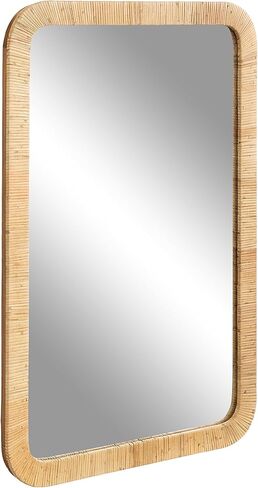 Kate and Laurel Rahfy Modern Boho Rounded Rectangle Wall Mirror with Natural Rattan Frame, 24x36x2 in Saudi Arabia