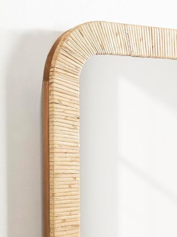 Kate and Laurel Rahfy Modern Boho Rounded Rectangle Wall Mirror with Natural Rattan Frame, 24x36x2 in Saudi Arabia