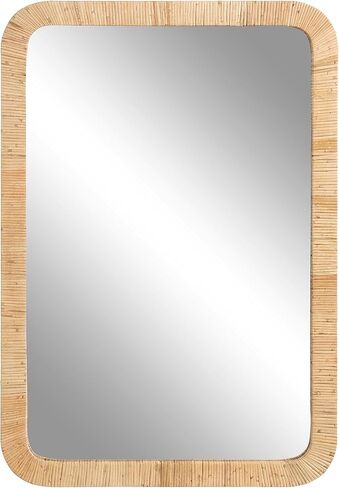 Kate and Laurel Rahfy Modern Boho Rounded Rectangle Wall Mirror with Natural Rattan Frame, 24x36x2 in Saudi Arabia