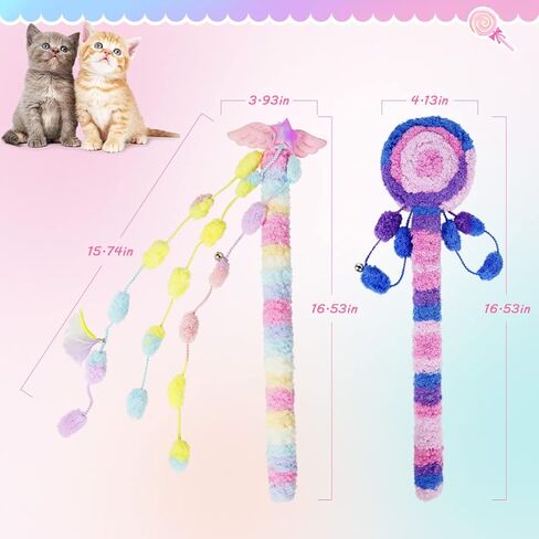 SNOWLOVE 2-Piece Cat Toys for Indoor Cats,Cat Wand Toys with Bells, Cat Teaser Indoor Cat Interactive Toy in Kuwait