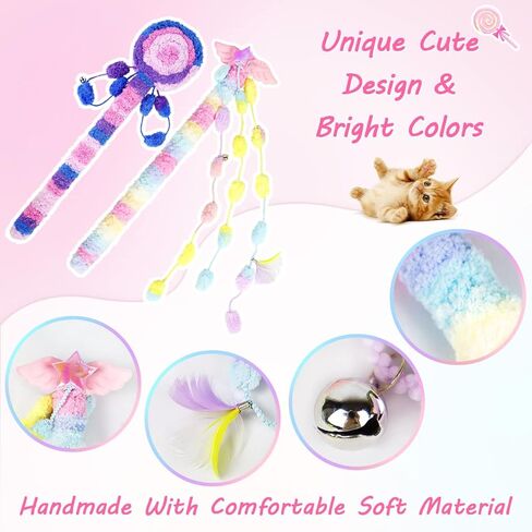 SNOWLOVE 2-Piece Cat Toys for Indoor Cats,Cat Wand Toys with Bells, Cat Teaser Indoor Cat Interactive Toy in Kuwait