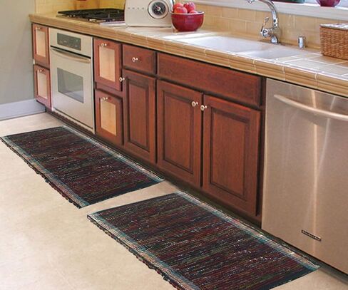 chardin المنزل chindi Rag سجاد (مجموعة من 2 – 50.8 x 76.2 cm سجاد) Tonal Blues & chindi متعددة. رائعة مدخل ، غرفة المعيشة ، والمطبخ ، والحمام ، وغرفة النوم ، وغرفة النوم. in Kuwait