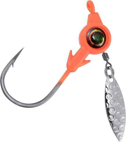 Dr.Fish 10 Pack Underspin Jigs Fishing Jig Heads Mustad Hooks 3D Eye Crappie Jig Heads Round Jig Willow Blade Unpainted Jig Fishing Jigs Saltwater Freshwater Bass,Trout, Bluegill 1/8oz,3/16oz,1/4oz,3/8oz in Saudi Arabia