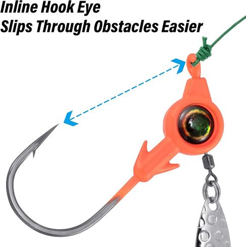Dr.Fish 10 Pack Underspin Jigs Fishing Jig Heads Mustad Hooks 3D Eye Crappie Jig Heads Round Jig Willow Blade Unpainted Jig Fishing Jigs Saltwater Freshwater Bass,Trout, Bluegill 1/8oz,3/16oz,1/4oz,3/8oz in Saudi Arabia