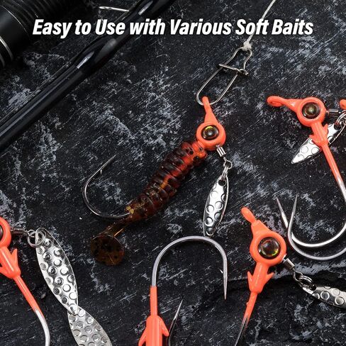 Dr.Fish 10 Pack Underspin Jigs Fishing Jig Heads Mustad Hooks 3D Eye Crappie Jig Heads Round Jig Willow Blade Unpainted Jig Fishing Jigs Saltwater Freshwater Bass,Trout, Bluegill 1/8oz,3/16oz,1/4oz,3/8oz in Saudi Arabia