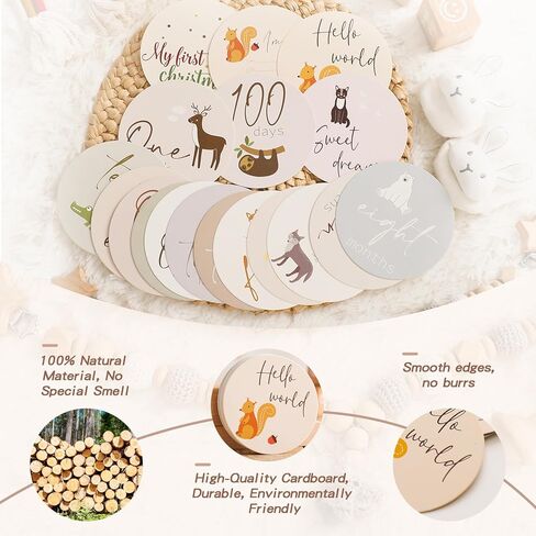 بطاقات المعالم الشهرية للأطفال مع علامة Hello World، 18 قطعة من أقراص Safari Animals لأقراص المعالم الرئيسية للحمل وهدايا استحمام الطفل، علامة معالم شهرية محايدة لحديثي الولادة لدعائم التقاط الصور in Kuwait