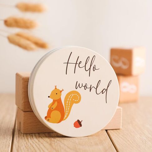بطاقات المعالم الشهرية للأطفال مع علامة Hello World، 18 قطعة من أقراص Safari Animals لأقراص المعالم الرئيسية للحمل وهدايا استحمام الطفل، علامة معالم شهرية محايدة لحديثي الولادة لدعائم التقاط الصور in Kuwait