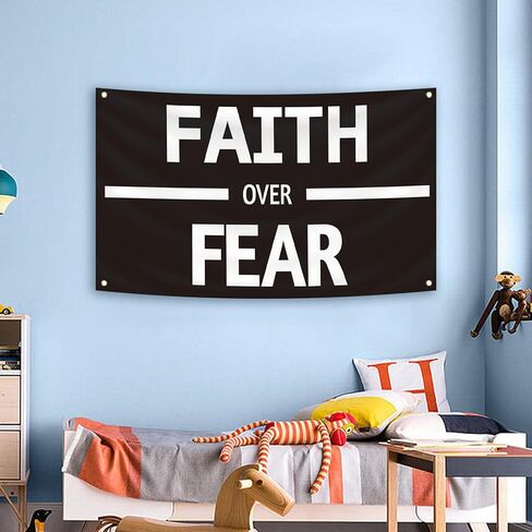 MKNAZ الإيمان على الخوف نسيج ملهم 3 × 5FT العلم الأفقي الجدار معلقة غرفة الجامعة عنبر متعة غرفة نوم حديقة الجدار ملصق الديكور in Kuwait