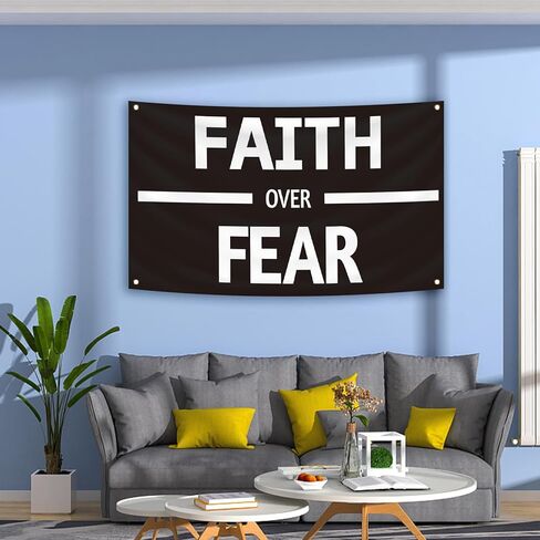 MKNAZ الإيمان على الخوف نسيج ملهم 3 × 5FT العلم الأفقي الجدار معلقة غرفة الجامعة عنبر متعة غرفة نوم حديقة الجدار ملصق الديكور in Kuwait
