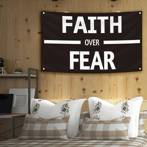 MKNAZ الإيمان على الخوف نسيج ملهم 3 × 5FT العلم الأفقي الجدار معلقة غرفة الجامعة عنبر متعة غرفة نوم حديقة الجدار ملصق الديكور in Kuwait