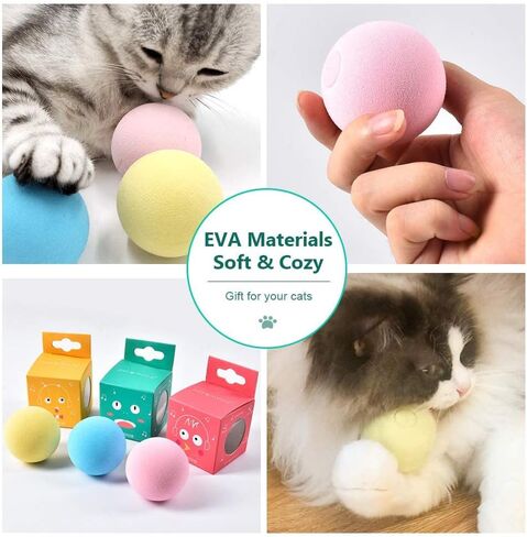 سلاج مايل العاب كرة القطط، كرات تفاعلية للقطط و3 اصوات زقزقة نابضة بالحياة، العاب مرحة للقطط والقطط والنعناع البري - 3 قطع in Kuwait
