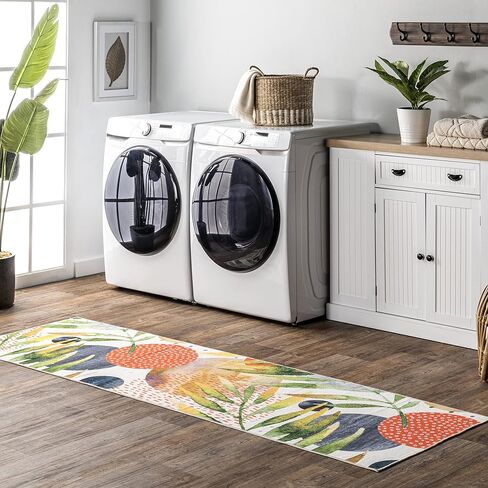 nuLOOM Amelia Machine Washable Tropical Ultra Thin Runner Rug, 2' 6" x 8', Green in Saudi Arabia