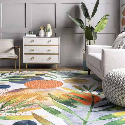 nuLOOM Amelia Machine Washable Tropical Ultra Thin Runner Rug, 2' 6" x 8', Green in Saudi Arabia