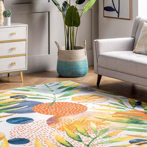 nuLOOM Amelia Machine Washable Tropical Ultra Thin Runner Rug, 2' 6" x 8', Green in Saudi Arabia