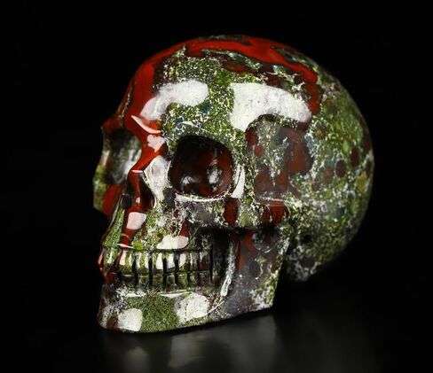 Skullis 2.0 "جمجمة كريستال جاسبر دم التنين، منحوتة يدويًا من الأحجار الكريمة للفنون الجميلة، تمثال حجر شفاء الريكي. 1482 in Kuwait