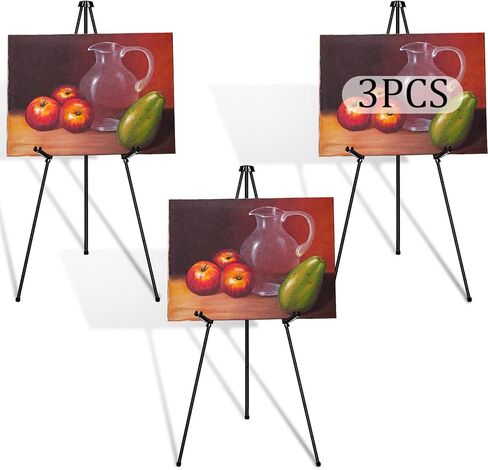 LUNKUIVY 3 Packs 63 Inch Tall Arts Easels for Wedding Sign. Black Portable Folding for Display Adjustable Instant Wedding Easel Stand Welcome Sign Painting Poster in Kuwait