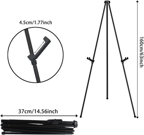 LUNKUIVY 3 Packs 63 Inch Tall Arts Easels for Wedding Sign. Black Portable Folding for Display Adjustable Instant Wedding Easel Stand Welcome Sign Painting Poster in Kuwait