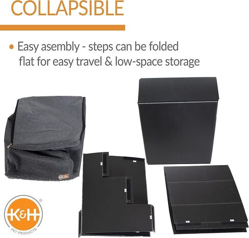 K&H Pet Products Foldable Dog Stairs, Pet Stairs for Dogs and Cats, Dog Steps for High Beds, Dog Stairs for Small & Medium Dogs - Steps Without Storage Classy Gray/Gray 3 Stair in Kuwait