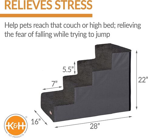 K&H Pet Products Foldable Dog Stairs, Pet Stairs for Dogs and Cats, Dog Steps for High Beds, Dog Stairs for Small & Medium Dogs - Steps Without Storage Classy Gray/Gray 3 Stair in Kuwait