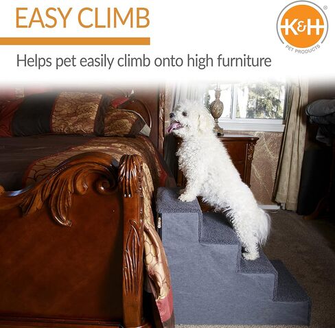 K&H Pet Products Foldable Dog Stairs, Pet Stairs for Dogs and Cats, Dog Steps for High Beds, Dog Stairs for Small & Medium Dogs - Steps Without Storage Classy Gray/Gray 3 Stair in Kuwait