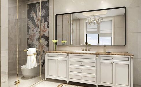 مرآة حائط Guwet للحمام، مرآة مقاس 72 × 36 للجدار مع الألومنيوم والزجاج المدرع، مرايا حائط مزخرفة لغرفة المعيشة، غرفة النوم، مضادة للصدأ، مقاومة للكسر، أفقية أو رأسية (أسود) in Kuwait