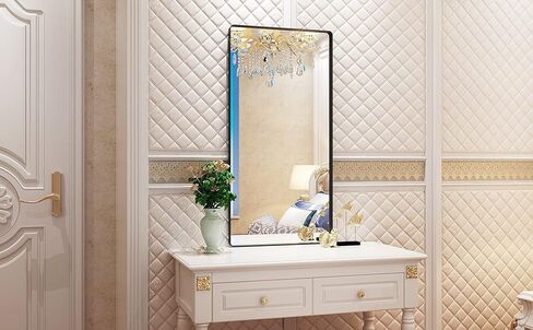 مرآة حائط Guwet للحمام، مرآة مقاس 72 × 36 للجدار مع الألومنيوم والزجاج المدرع، مرايا حائط مزخرفة لغرفة المعيشة، غرفة النوم، مضادة للصدأ، مقاومة للكسر، أفقية أو رأسية (أسود) in Kuwait