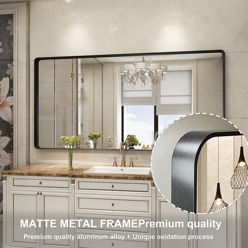 مرآة حائط Guwet للحمام، مرآة مقاس 72 × 36 للجدار مع الألومنيوم والزجاج المدرع، مرايا حائط مزخرفة لغرفة المعيشة، غرفة النوم، مضادة للصدأ، مقاومة للكسر، أفقية أو رأسية (أسود) in Kuwait