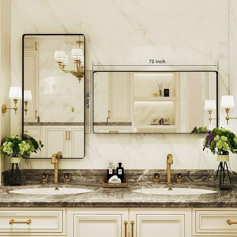 مرآة حائط Guwet للحمام، مرآة مقاس 72 × 36 للجدار مع الألومنيوم والزجاج المدرع، مرايا حائط مزخرفة لغرفة المعيشة، غرفة النوم، مضادة للصدأ، مقاومة للكسر، أفقية أو رأسية (أسود) in Kuwait