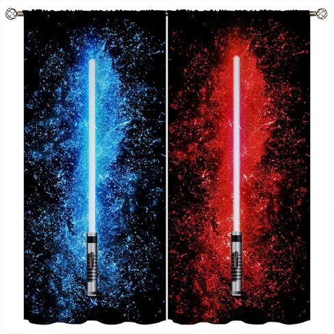 ستارة نافذة KKH Lightsaber للأولاد والبنات ديكور المنزل أزرق أخضر ربطة عنق صبغ قضيب جيب ستائر معزولة حراريًا معالجة النوافذ لغرفة النوم وغرفة المعيشة W42xL45 بوصة in Saudi Arabia