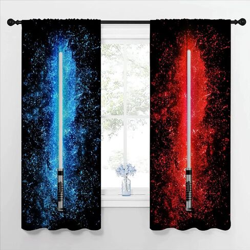 ستارة نافذة KKH Lightsaber للأولاد والبنات ديكور المنزل أزرق أخضر ربطة عنق صبغ قضيب جيب ستائر معزولة حراريًا معالجة النوافذ لغرفة النوم وغرفة المعيشة W42xL45 بوصة in Saudi Arabia