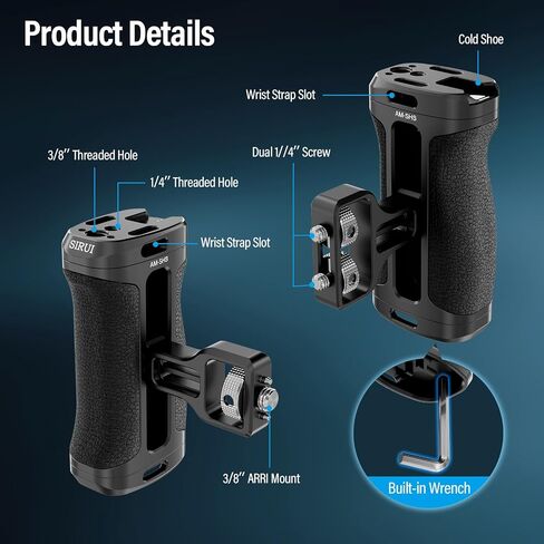 SIRUI Side Handle with ARRI Locating and Dual 1/4" Screw Mount Optional, Lightweight Camera Handgrip with Cold Shoe, Wrench, Multiple Threads, Up and Down Adjustable Side Grip, AM-SHS(Pack of 1) in Kuwait