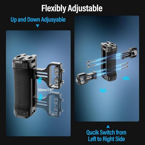 SIRUI Side Handle with ARRI Locating and Dual 1/4" Screw Mount Optional, Lightweight Camera Handgrip with Cold Shoe, Wrench, Multiple Threads, Up and Down Adjustable Side Grip, AM-SHS(Pack of 1) in Kuwait