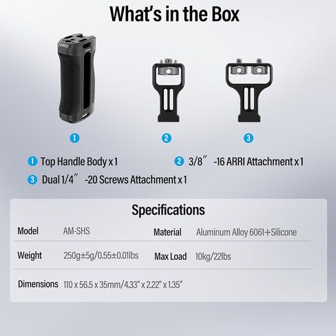 SIRUI Side Handle with ARRI Locating and Dual 1/4" Screw Mount Optional, Lightweight Camera Handgrip with Cold Shoe, Wrench, Multiple Threads, Up and Down Adjustable Side Grip, AM-SHS(Pack of 1) in Kuwait