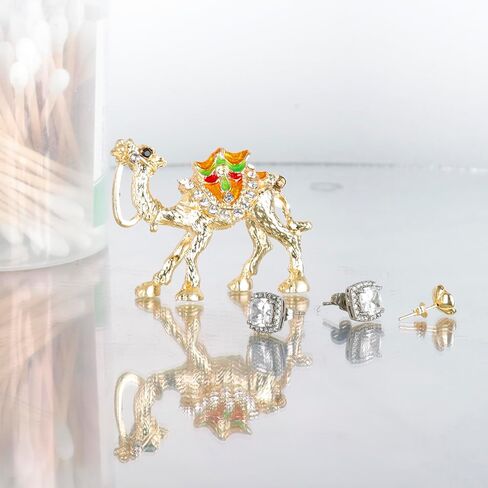 صندوق مجوهرات SEVENBEES Camel القابل للتجميع مع أحجار الراين الكريستالية المطلية بالمينا - ديكور عربي هدية تذكارية من دبي للنساء والفتيات، مثالي لحمل الخواتم والأقراط، وتعزيز ديكور خزانة الملابس المنزلية in Kuwait