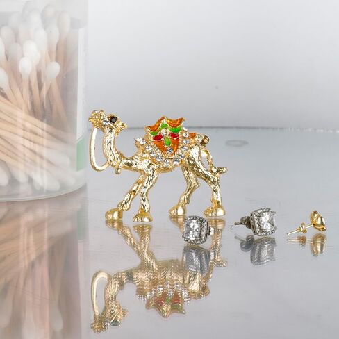 صندوق مجوهرات SEVENBEES Camel القابل للتجميع مع أحجار الراين الكريستالية المطلية بالمينا - ديكور عربي هدية تذكارية من دبي للنساء والفتيات، مثالي لحمل الخواتم والأقراط، وتعزيز ديكور خزانة الملابس المنزلية in Kuwait