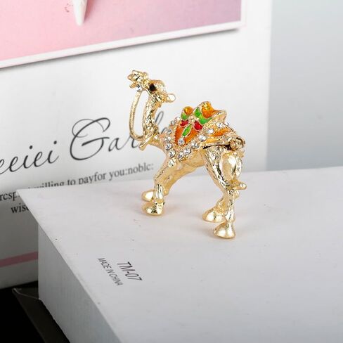 صندوق مجوهرات SEVENBEES Camel القابل للتجميع مع أحجار الراين الكريستالية المطلية بالمينا - ديكور عربي هدية تذكارية من دبي للنساء والفتيات، مثالي لحمل الخواتم والأقراط، وتعزيز ديكور خزانة الملابس المنزلية in Kuwait